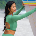 Top Cropped Manga longa Verde